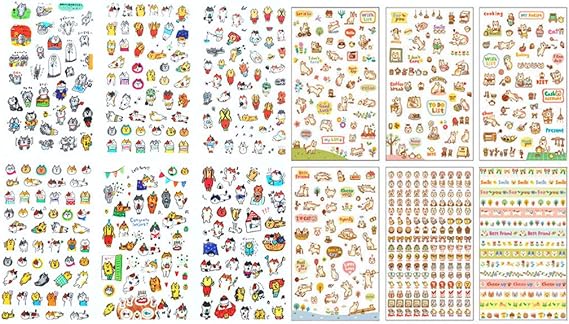ALIMITOPIA Scrapbook Sticker,12 Sheets Kawaii Cartoon Cat Charactor DIY Transparent Decorative Paster Ornament Mark