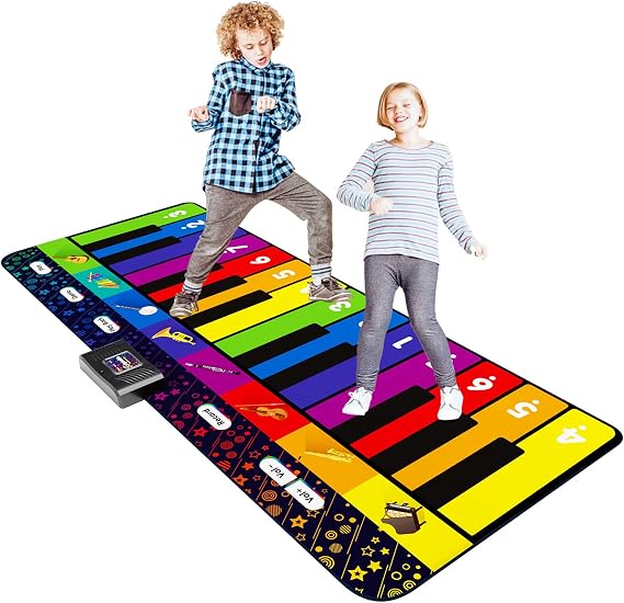 SUNLIN 6ft Floor Piano Mat for Kids Age 3-8, Giant Dance Mat for Toddlers | 24 Keys, 8 Instrument Sounds, 10 Built-in Songs, Record & Playback, Song Booklet, Musical Toy Gift for Boys Girls Age 3 4 5 6