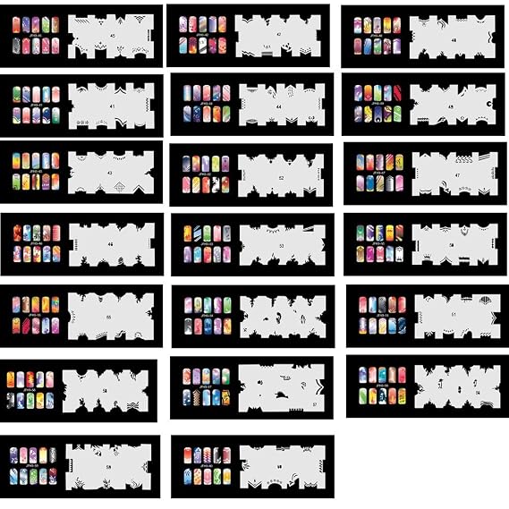 Buyter Manicure Stencils Tools DIY Design Airbrushing 20 Pieces Reusable Template Sheet for Airbrush Kit Nail Art Paint Set (Set 3(41-60))