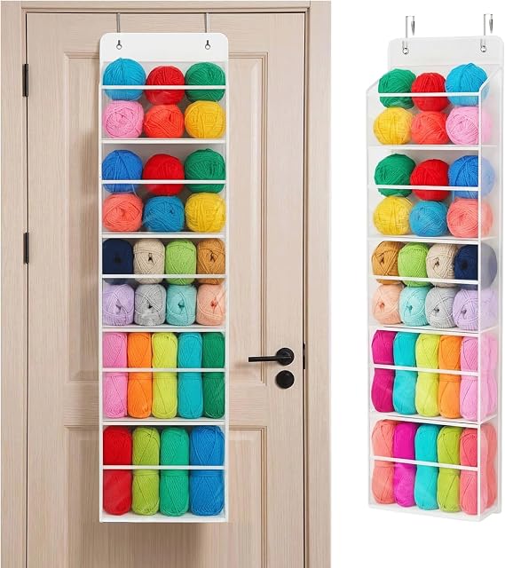 Univivi Door Hanging Yarn Storage Organizer with 5 Clear Pockets