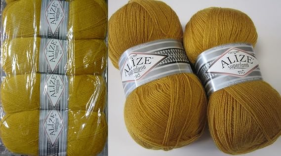 25% Wool 75% Acrylic Yarn Alize SuperLana TIG Crochet Lace Thread Hand Knitting Yarn Craft Arts Lot of 4 skeins 400gr 2492 yds Color 02 Saffron