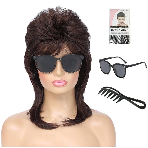 Mullet Wigs for Women,Joe Dirt,Emo Wig,80s 90s Costumes Fancy Party Accessory Cosplay Wig,Halloween Man x (Dark Brown)