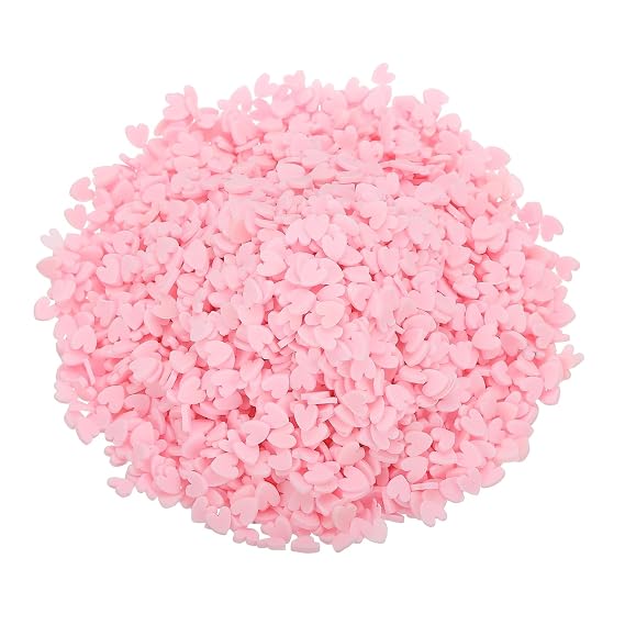 MECCANIXITY Fake Sprinkles, 100G Love Heart Resin Fake Candy Sugar Faux Sprinkles Polymer Clay Slices for Nail Art DIY Crafts Cake Dessert Phone Case Shaker Card Filler, Pink