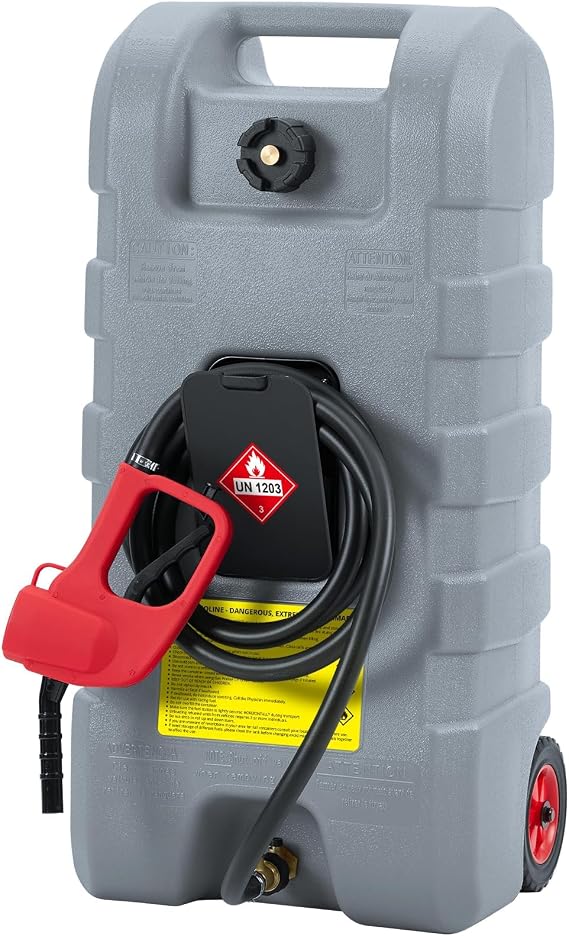 15 Gallon Gas Can, Portable Fuel Tank With Pump, Fuel Transfer Tank, Portable Gasoline Tank On Wheels With Le Fluid Transfer Siphon Pump and 10-Inch Hose for Cars, Boats, Lawnmowers, ATVs