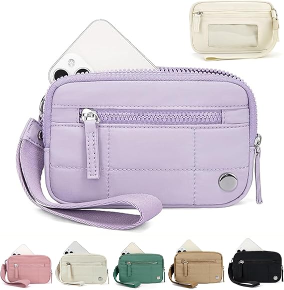 The Iris' Wallet 2nd Gen, Women's Waterproof Nylon Quilted 3 Zipper Purse Wallet With ID Window (Purple)