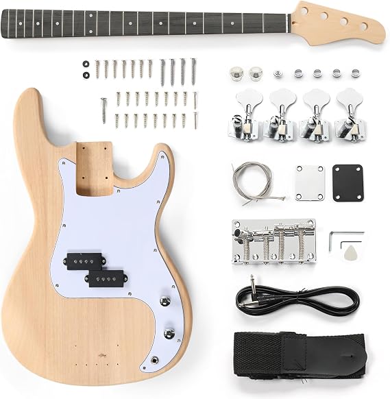 Ktaxon DIY Electric Bass Guitar Kit, DIY Guitar Kit for Guitar Lover-KP | Mahogany Body, Ebony Fingerboard, Maple Neck, Manual, Assembly Video, All Components Included Build Your Own Electric Guitar