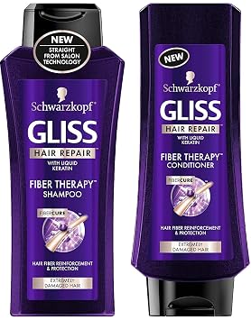 Schwarzkopf Gliss Hair Repair - Fiber Therapy For Extremely Damaged Hair - Shampoo & Conditioner Set - Net Wt. 13.6 FL OZ 400 mL Per Bottle - One Set