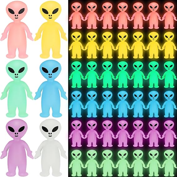 CroBlissful 30 Pcs Mini Alien Figures Bulk Glow in The Dark Small Little Tiny Aliens Figurine to Hide and Seek Prank Toys Gifts for Space Party Favor Goodie Bag Fillers (6 Colors)