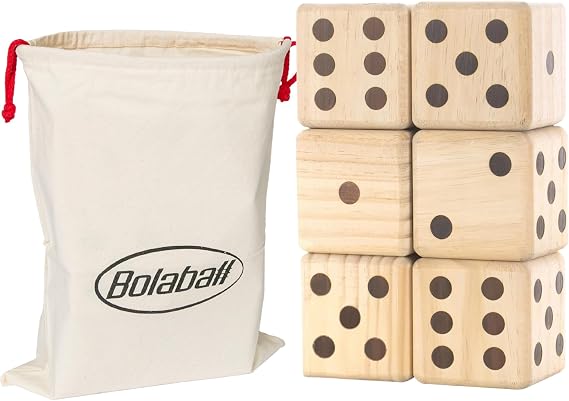 Bolaball Dev Ahşap Yard Zar Seti, Açık Hava Oyunu Jumbo Zar Avlu ve Çim Oyunları | Yetişkinler ve Aile için 6 Zar ile Jumbo Açık/Kapalı Zar Seti |3,5 inç* 3'5 | Arka Bahçe Büyük Zar 20+ Oyun