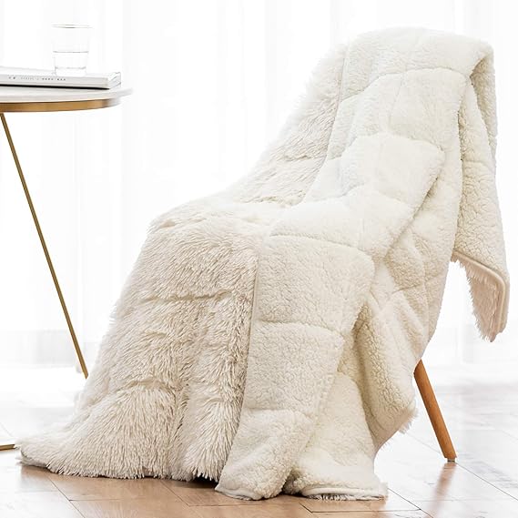 Wemore Weighted Blanket for Adult 48"x72" 15lbs Soft Long Plush Twin White