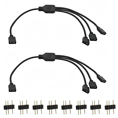 2 Pcs ARGB Splitter Cable, 5V 3-Pin ARGB Splitter, 1-to-3 Addressable RGB Cable, Extension with Male 3 Pin Plugs for CPU Cooler, LED Strips and 5V ARGB Fan