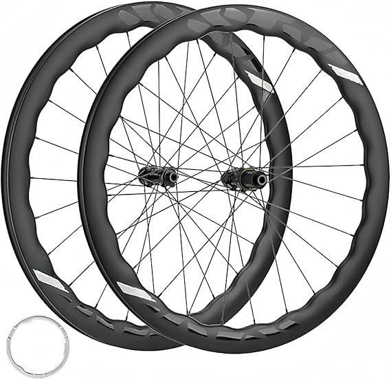 700C Road Bike Carbon Fiber Wheelset 45-50Mm Carbon Wheelset Center Lock Ultralight Disc Brake Barrel Axle Open Gear, Front 100Mm Rear 142Mm