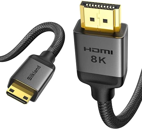 Silkland 8K 4K Mini HDMI to HDMI Cable 6.6FT, Mini HDMI 2.1 Cord [8K 60Hz, 4K@240Hz 144Hz 120Hz, Upgrade Braided] 48Gbps, Compatible with Camera, Camcorder, Laptop, Tablet, Monitor, Raspberry Pi Zero