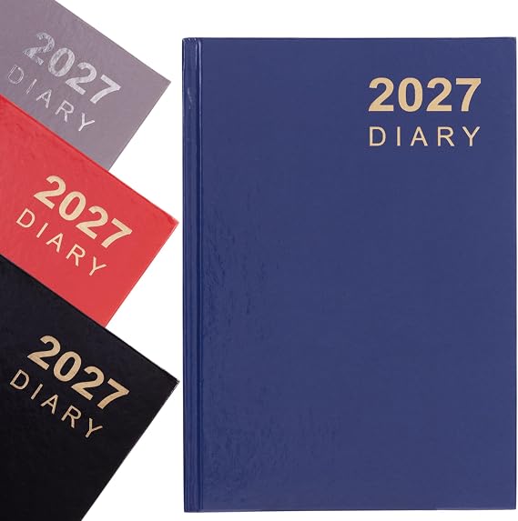 2027 Diary A5 Week to View - Hardback Planner with Ribbon Bookmark - Runs January to December 2027, Weekly Organiser for Home Office School (Navy)