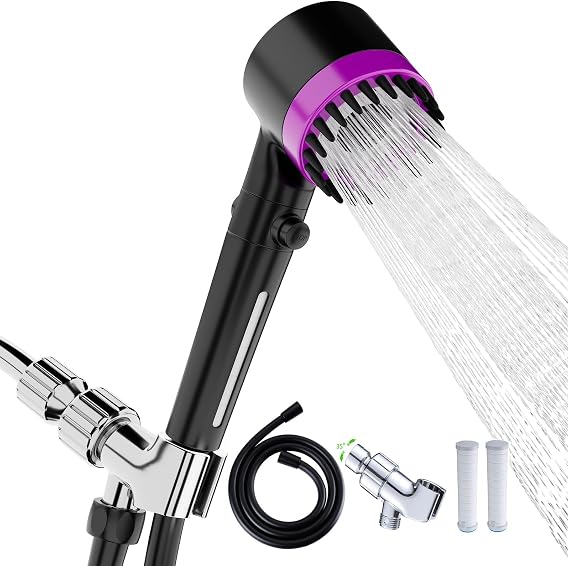 High Pressure Handheld Shower Head High Pressure Shower Heads- High Flow Even with Low Water Pressure - Hand Held Showerhead Set with 59Replacement Hose/Bracket and Cotton Filters (Black)