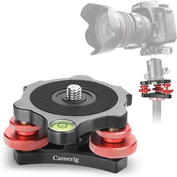 Tripod Leveling Base Camera Leveler, Aircraft Grade Aluminum Alloy 3 Axis Tri Wheel Head, 3/8 Thread, with +/-5 Degree Precision Adjustment for DSLR Camera Rotator Panoramic Head LP-64