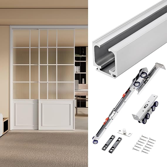 Ceiling Mount Sliding Door Rail Track Kit Soft Close, Rolling Barn Door Hardware Kit for Garage, Pocket Door Frame Kit with Soft Close Mechanism(1.5m/4.9ft)