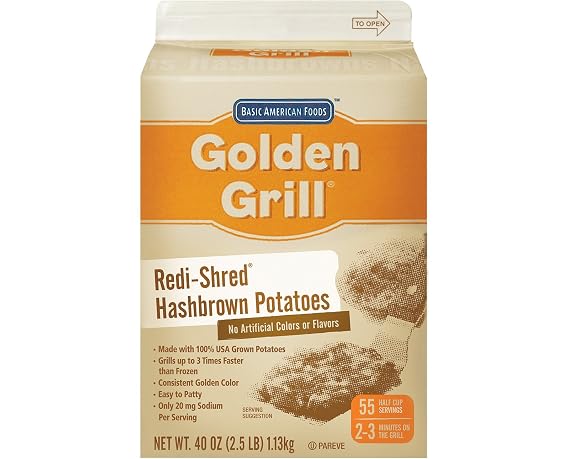 Golden Grill, Redi-Shred Hashbrown Potatoes, No Salt Added Low Sodium, 2.5 lbs. (6 Count)