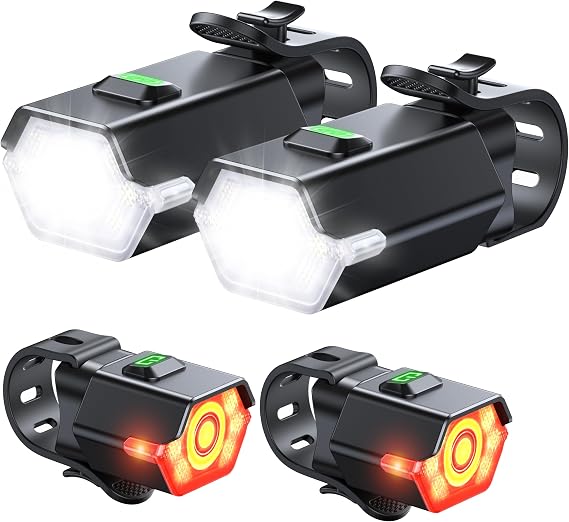 Zewdov High Lumen Super Bright Bike Lights for Night Riding, Adjustable Modes Bicycle Lights Front and Rear, IP65 Waterproof & Rechargeable Bike Headlight and Taillight Set for Cycling Electronics