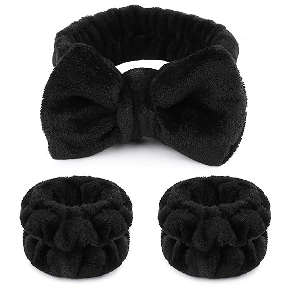 WSYUB Makeup Headbands,Black Spa Headband Wristbands for Washing Face