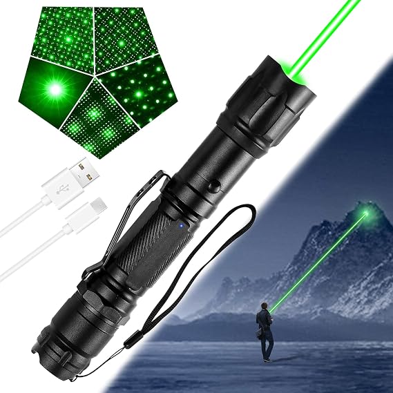 Green Laser Pointer, Rechargeable with Star Cap and Pocket Clip