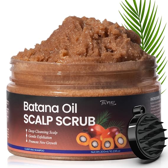 Batana Oil Scalp Scrub: Itchy Scalp Relief Dandruff Shampoo 2 in 1 Shampoo Exfoliating Scalp Exfoliator for Women Men 300ml 10.23fl/oz