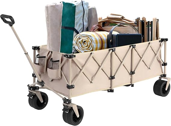 Premium Collapsible Wagon Heavy-Duty Cart with Enhanced Capacity and Convenient Storage Features for Carts with Wheels in Camping Scenarios