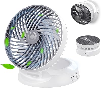 CooCoCo 4000mAh Rechargeable Fan Portable, Battery Powered Fan with LED Light, Super Quiet Desk Fan with Wall Mount, 7.5 Small Cordless Fan for Travel, Bedroom, Office, Dorm, Camping