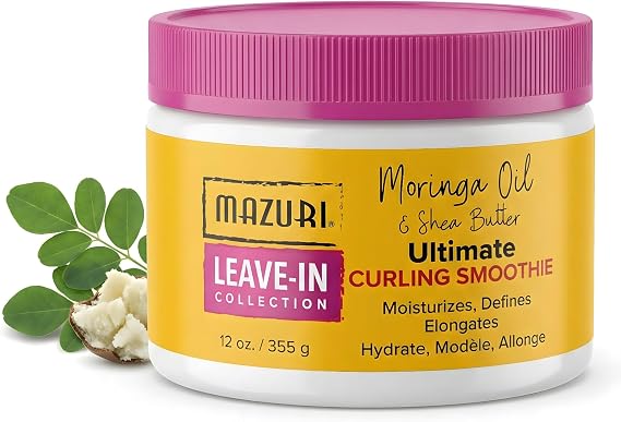 Mazuri Leave In Collection Ultimate Curling Smoothie 12 Oz-Defining Moisturising Cream with Moringa Oil & Shea Butter, Hydrates, Elongates Curls, Controls Frizz, Enhances Natural Pattern
