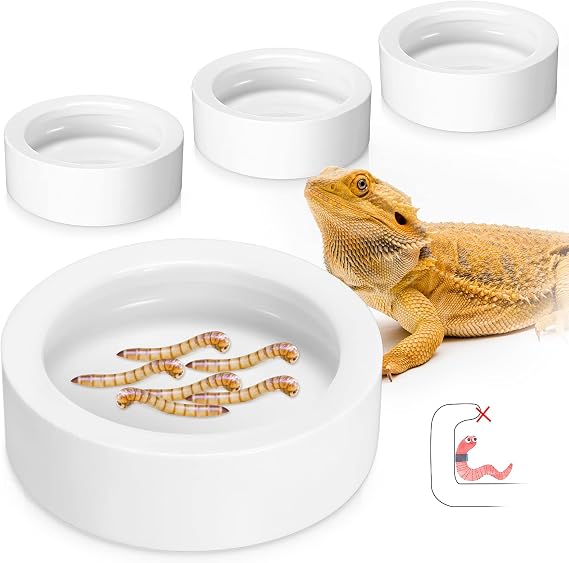 4 Pcs Reptile Bowl Food Dish Reptile Water Food Feeding Dish Ceramic Worm Pet Bowl Anti Escape Feeder for Lizard Anoles Chameleon Bearded Dragon Hermit Crab(2.71 Inch)