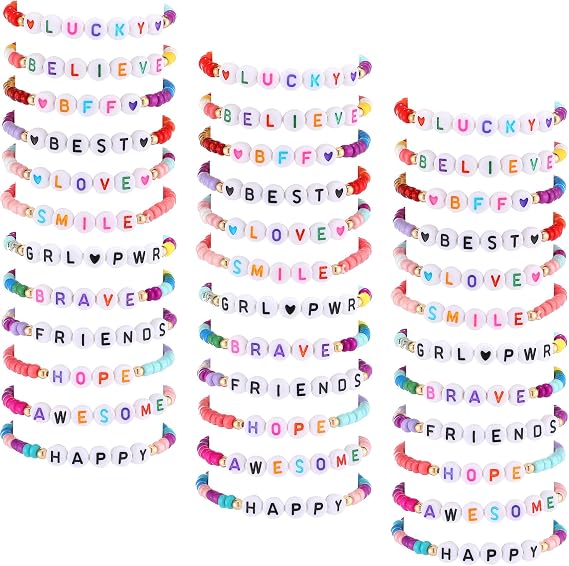 36 Pcs Kids Galentines Friendship Bracelets for Girls Women Valentines Beads Bracelets Stretch Beaded Colorful Jewelry for Birthday Goodie Bag Stuffers Fillers School Gifts Party Favor(Simple Style)