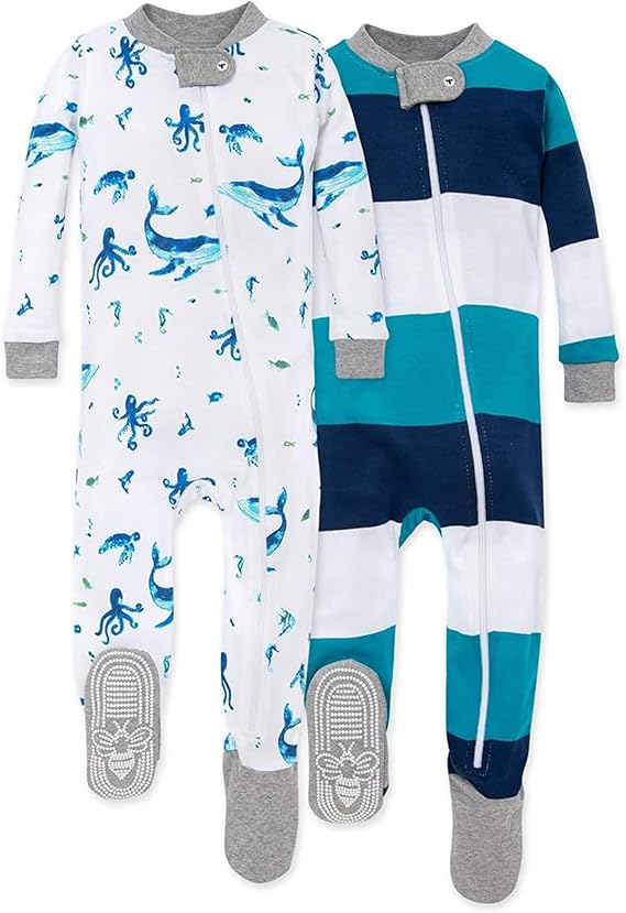 Burt's Bees Baby baby-boys Burt's Bees Baby Boys Sleeper Pjs, 100% Organic Cotton, One-piece Footie, Zip Up Jumpsuit, Snug Fit Pajamas