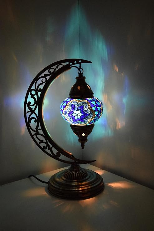 Mozaik Masa Lambası Hilal,Türk Yapımı Masa Lambası Yarım Ay, Mozaik Masa Lambası, Model11