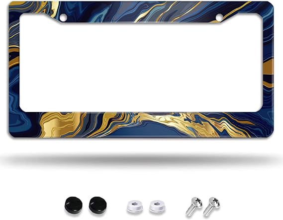 Abstract Blue Marble Number Plate Cover License Plate Frame, Decorative Car Aluminum Decor Car Tag Frames for MenWomen with Screw Caps Car Accessories 2 Holes US Canada Standard 12''X6''