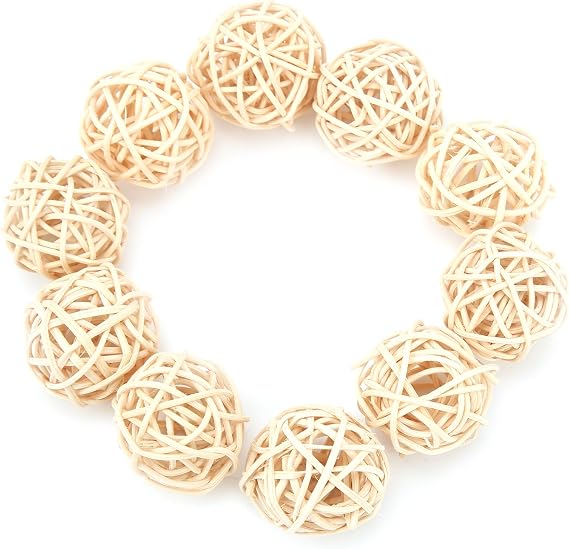 10Pcs Bird Toys Rattan Balls, 3cm Wicker Balls for Birds Bulk, Hand Woven Rattan Bird Toys Set, Versatile Vine Ball Bird Toy for Home Decoration, Original Color