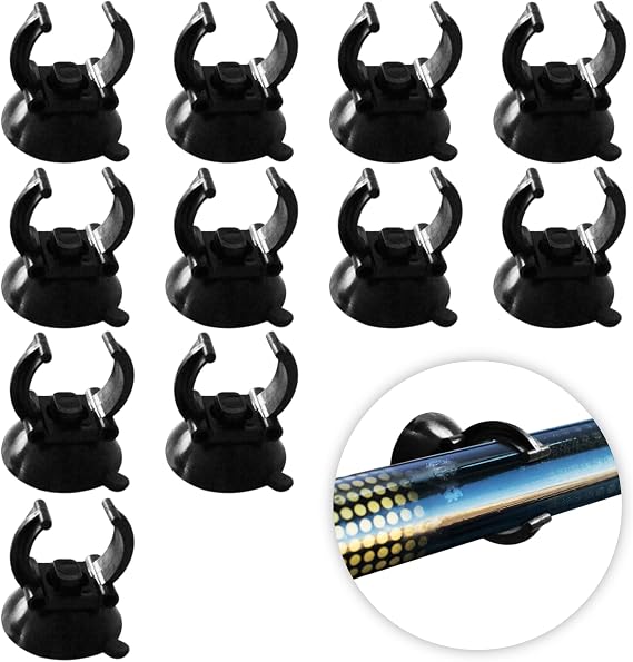JOR 12 Pack Aquarium Suction Cups with Clips for Aquariums Thermometer, Black Silicone Clamps for Heater Rain Bars, and Oxygen Tubes, 1 Diameter Clip, Holds Standard 1 Heater