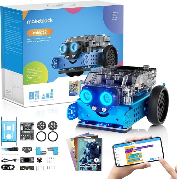 Makeblock mBot2 Programming Robot Kids Coding Robot Supports Scratch Python Programming AI Learning Robot WiFi IoT AI Technology Learn Engineering for Ages 8 and Up Kids Robot Toy STEM Robot Toy Gift