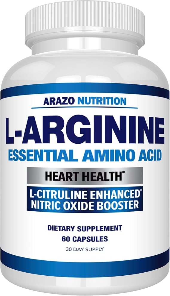 Arazo Nutrition Premium L Arginine - 1340mg Nitric Oxide Booster with L-Citrulline & Essential Amino Acids for Muscle Gain and Energy - Powerful NO Booster to Train Longer & Harder 60 Capsules