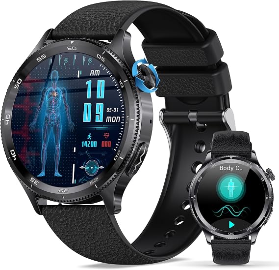 ZKCREATION Men's Smartwatch with Blood Pressure & Heart Rhythm Trend Analysis HRV Visualisation & Stress Management 1.43 Inch AMOLED 70+ Sports Modes Bluetooth Calls Fitness Watch for iOS Android