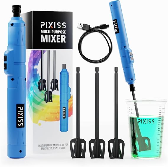 エポキシミキサー 樹脂ミキサー - 充電式バッテリー 電動ハンドヘルドミキサー 樹脂アクセサリー用 樹脂用エポキシマドラー シリコン樹脂モールドミキサー エポキシモールド Diyクラフトタンブラー 3つのパドル付き