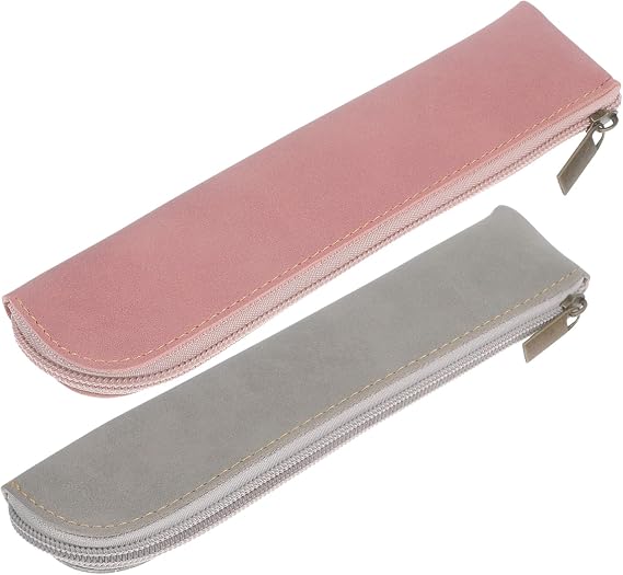 DOITOOL 2pcs Slim Pencil Case for Girls Aesthetic Zippered Pen Cover Pouch Small Leather Pencil Bag for School Supplies