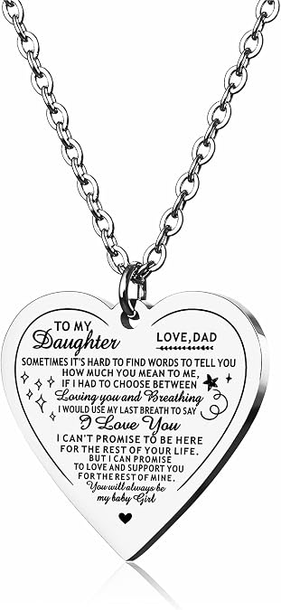 Heart Pendant Necklace For Daughter Inspirational Jewelry Gift From Dad Mom | sentimental engraved pendant keepsake family & friendship ideal present for all holidays and graduation celebrations