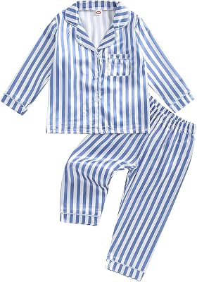 Toddler Girl Pajamas Set Cute Floral Print Button Up Long Sleeve Shirt Top Elastic Pants Loungewear Sleepwear