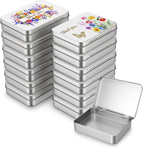 12 Pack Empty Rectangular Silver Metal Tins Storage Organizer Gift Boxes