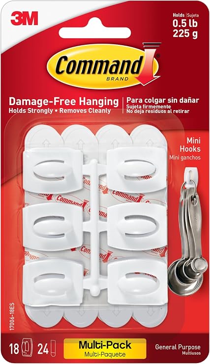 Command Mini White Hooks, 18 Hooks, 24 Strips