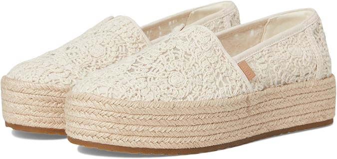 TOMS Women's Valencia Platform Espadrille, Textile Upper, Ortholite Insole, Natural Crochet Lace, 8.5