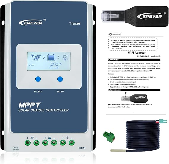EPEVER MPPT Solar Charge Controller 30A 12V 24V Auto with WiFi Adapter via APP Remote Control Solar Panels Charger for Sealed Gel AGM Flooded LiFePO4 type