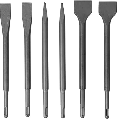 KINJOEK 6 PCS Chisel Set, SDS Rotary Hammer Drill Bit Set with Carrying Case, Pointed Chisels Flat Chisels Wide