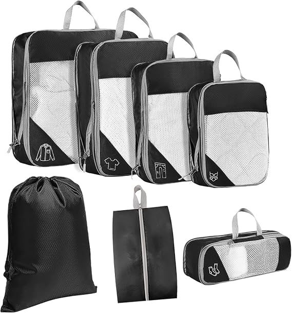 Compression Packing Cubes, 7 PCS Ultralight Packing Cubes, Black