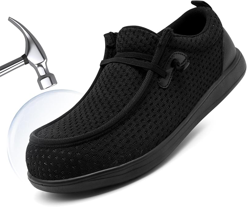 Steel Toe Shoes for Men Work Safety Shoes Wide Toe Walking Loafers